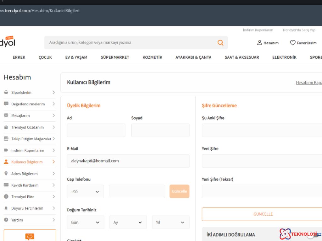 Bilgisayardan Trendyol Hesap Silme İşlemi