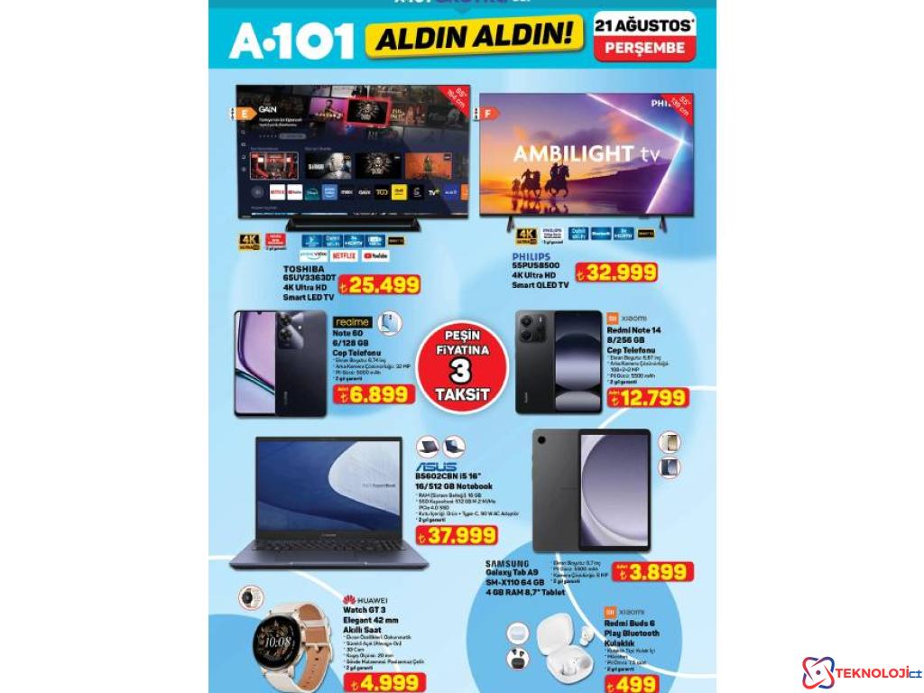 A101'de Teknolojik Ürün Fırsatları: Redmi Note 14 ve Galaxy Tab A9 Satışta!